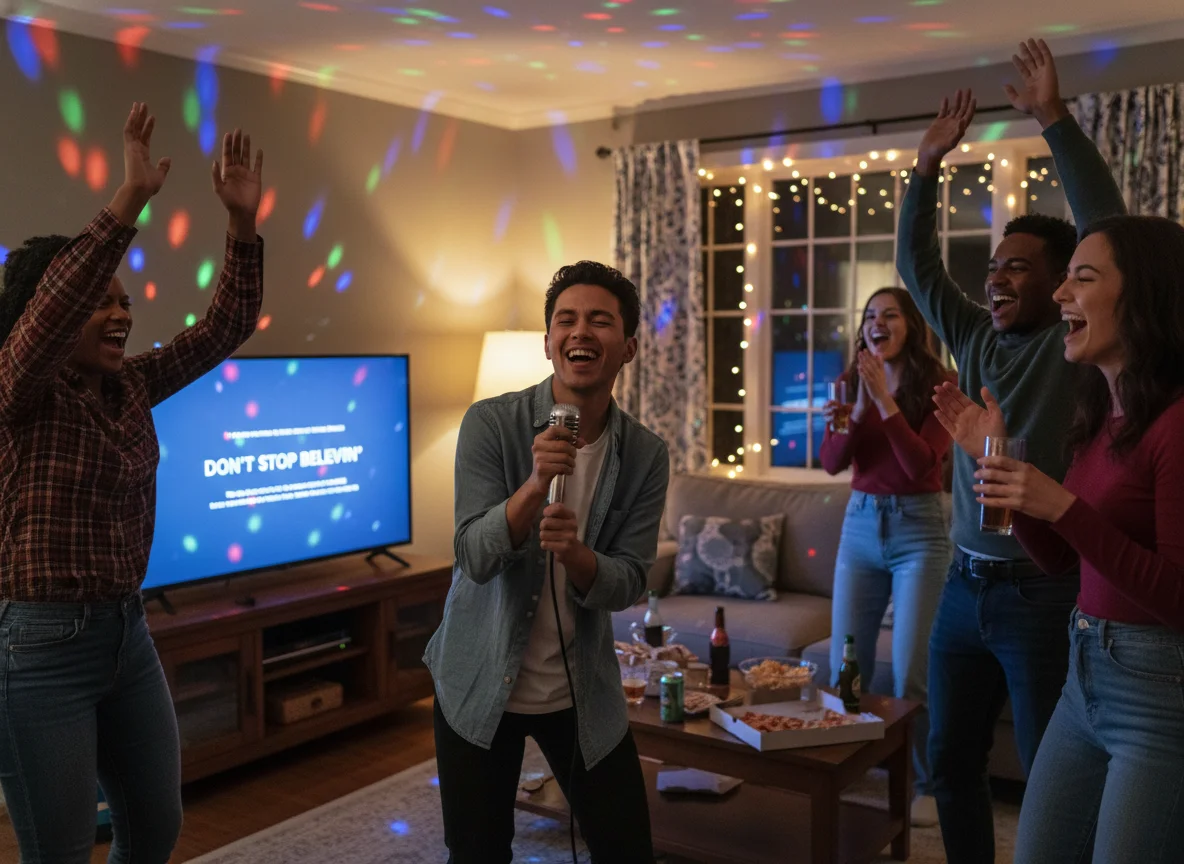 Karaoke enthusiast using vocal remover for home parties